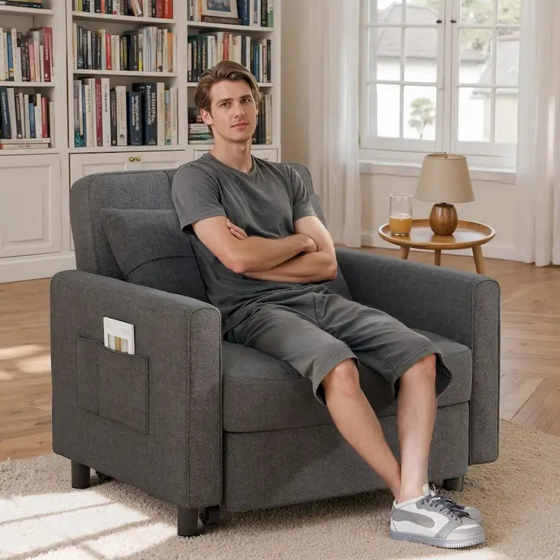 Canapé-lit convertible 3 en 1, chaise longue rembourrée réglable et pliable