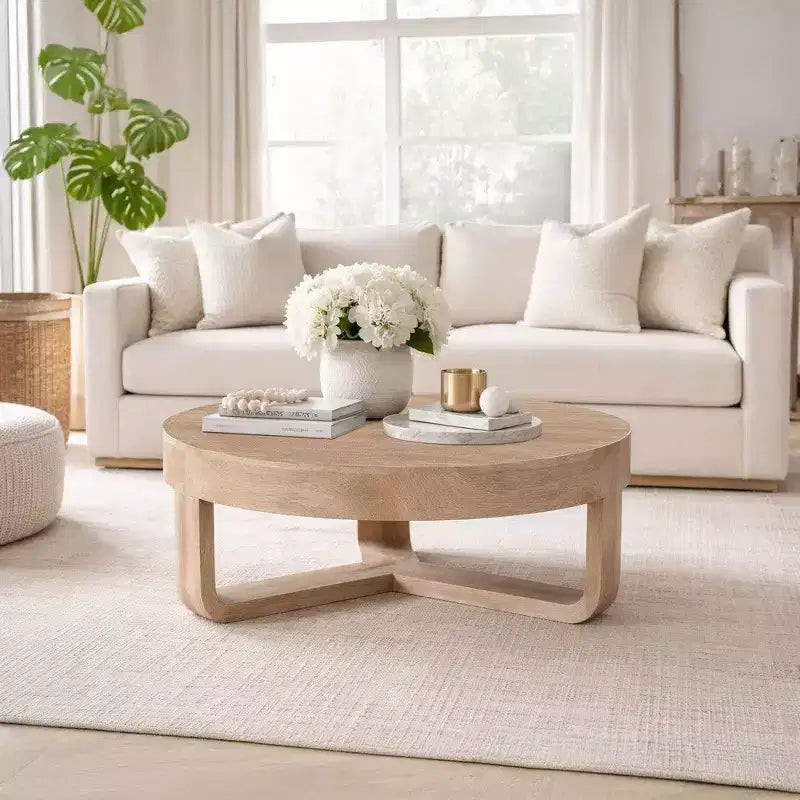Table basse Royal Hampton, dessus rond de 32 pouces avec base en forme de traîneau ouverte