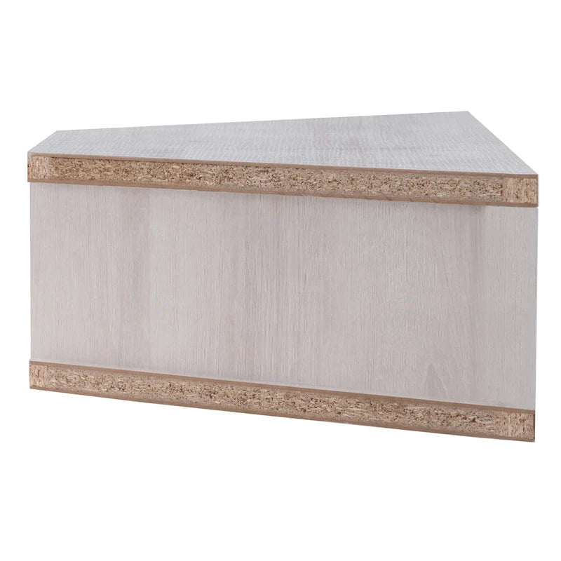 Meuble TV d'angle flottant de 119 cm, 3 étagères, style transitionnel, fixation murale gain de place