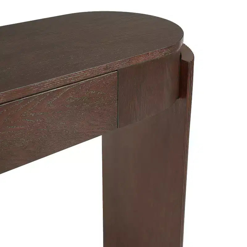 Console Merax moderne avec plateau ovale, pieds cannelés courbés et deux tiroirs dissimulés