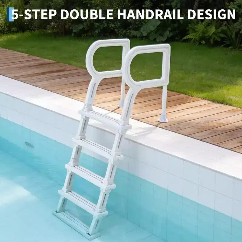 Échelle de piscine robuste à 5 marches avec double main courante Marches antidérapantes en PE résistant Capacité de 180 kg Convient aux piscines enterrées et hors sol de 122 à 137 cm