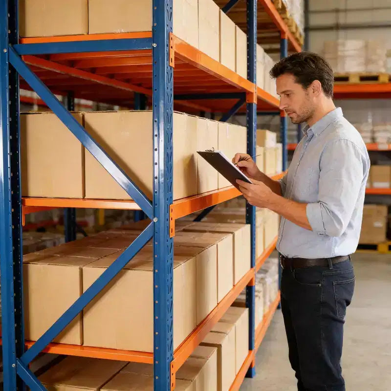 Étagères de garage robustes VIYET, rayonnage métallique réglable à 4 niveaux d'une capacité de 2000 kg, rangement industriel bleu et orange pour magasin/outils/salle de sport.