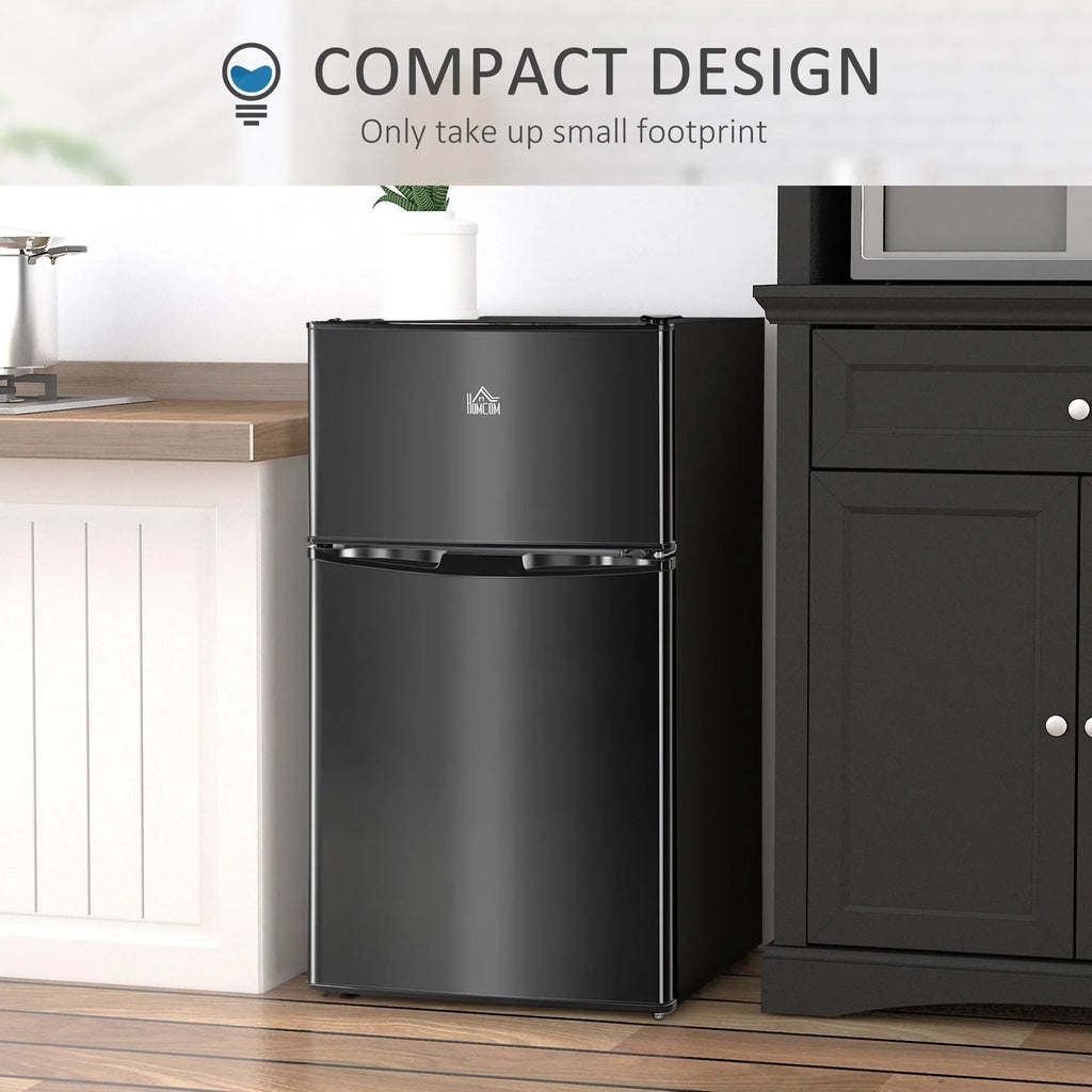 Mini-réfrigérateur HOMCOM à deux portes avec congélateur, réfrigérateur compact de 3,2 pi³ avec étagère réglable, thermostat réglable