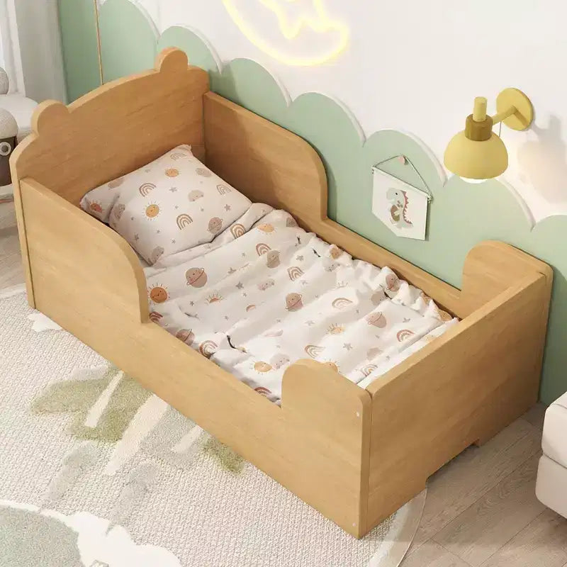 Lit au sol en forme d'ours Okak pour les 3-6 ans, cadre de lit pour tout-petits avec barrière de sécurité, lit pour enfants en forme d'animal mignon