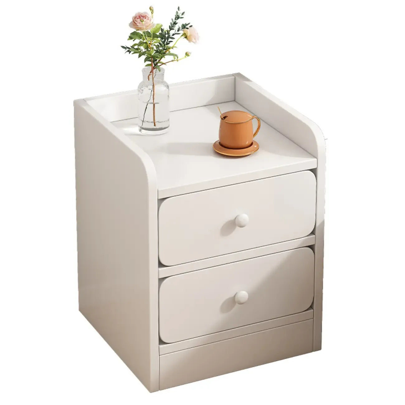 Table de chevet simple en bois naturel blanc à 2 tiroirs