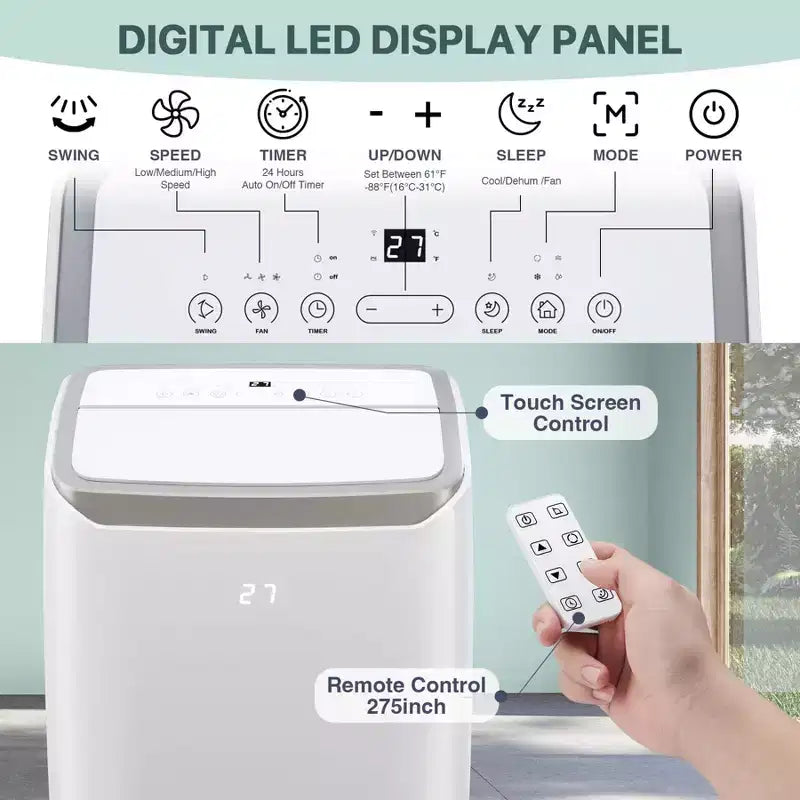 Climatiseur Portable de 14 000 BTU, Refroidit Jusqu'à 70 m², Unité de Climatisation Portable avec Déshumidificateur