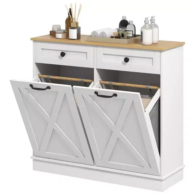 Meuble de salle de bain HOMCOM avec panier à linge basculant, 2 paniers amovibles et 2 tiroirs
