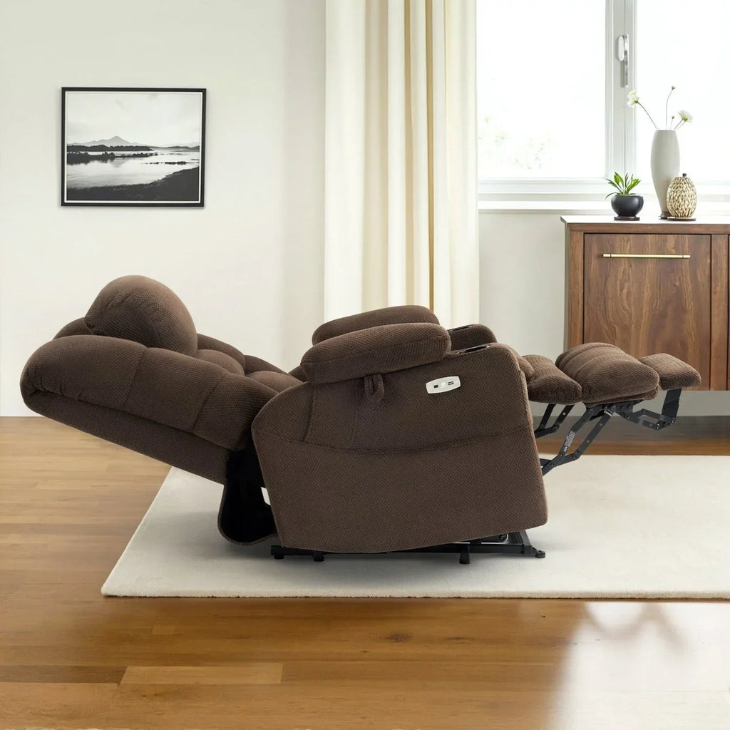 Fauteuil inclinable électrique double moteur grand et large MCombo avec massage et double chauffage pour personnes âgées de grande taille, tissu R7635