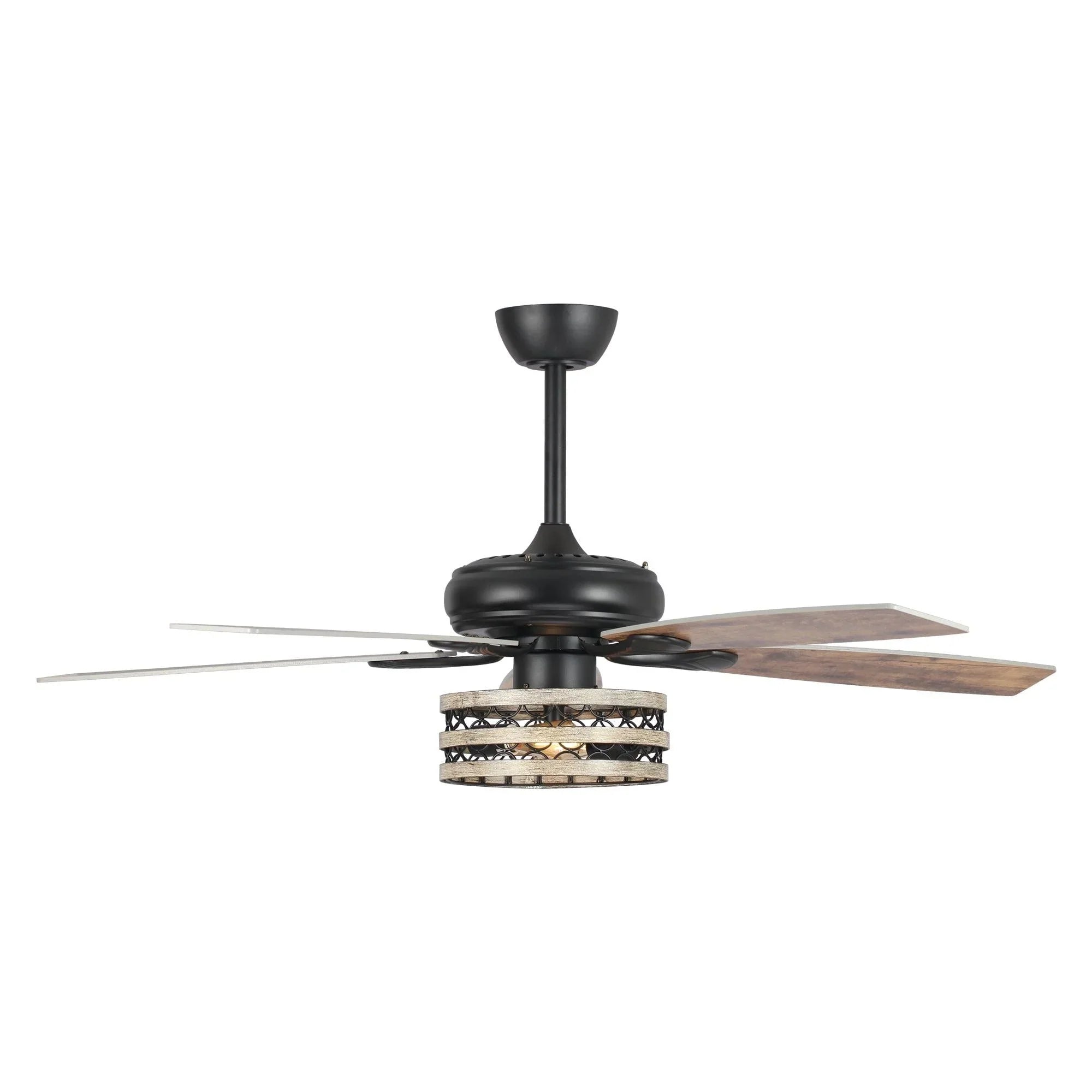 Ventilateur de plafond 52" Farmhouse Driftwood avec 5 pales, cage noire et télécommande