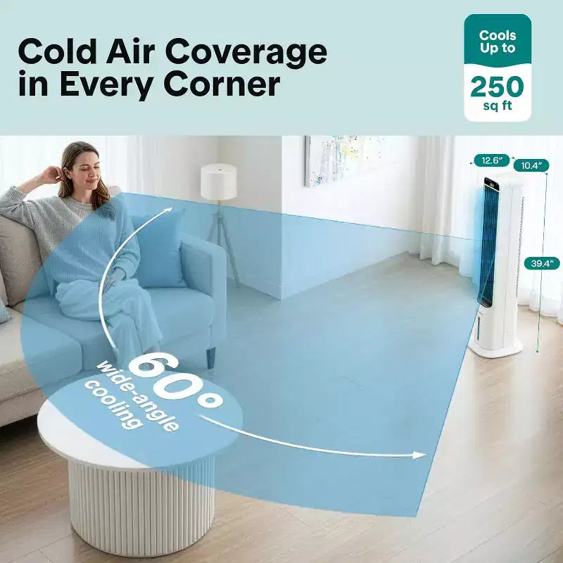 Refroidisseur d'air évaporatif portable SereneLife – Réservoir d'eau amovible de 5 L – Blanc