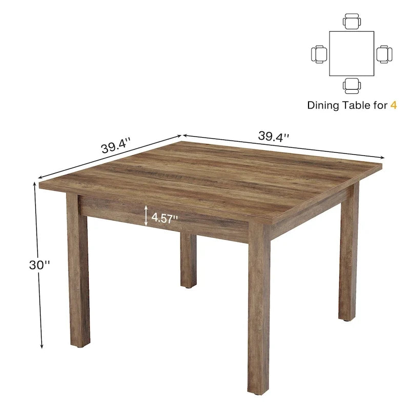 Table à manger carrée de 100 cm pour 2-4 personnes avec pieds en bois massif pour salon et salle à manger