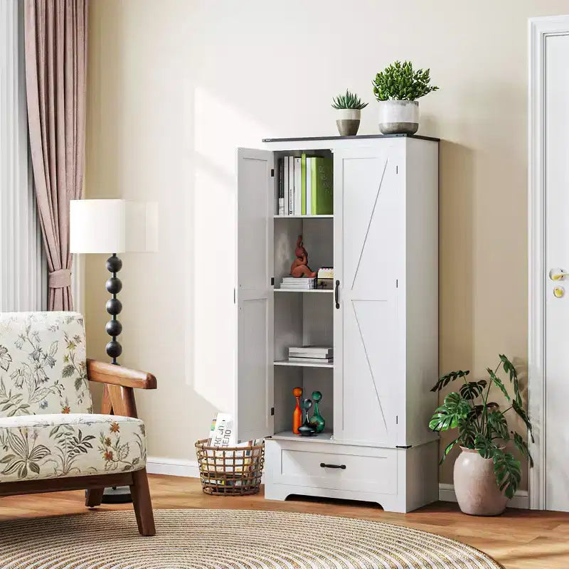 HOMCOM Armoire de garde-manger de ferme de 183 cm avec portes de grange, meuble de rangement de cuisine haut avec étagères réglables et tiroir