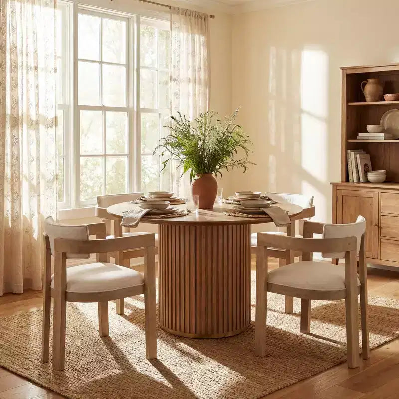 Ensemble de salle à manger rond moderne 5 pièces Christopher Knight Home Shankar avec chaises rembourrées en bois d'hévéa