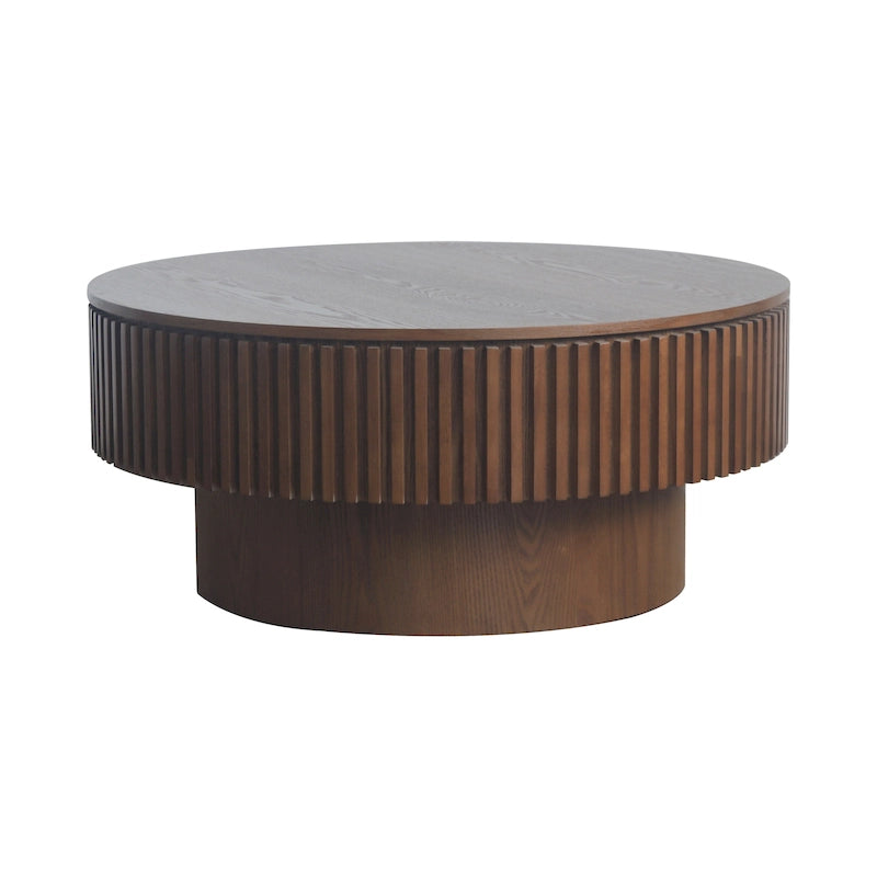 Table basse/de salon ronde moderne plaquée en bois massif avec rangement
