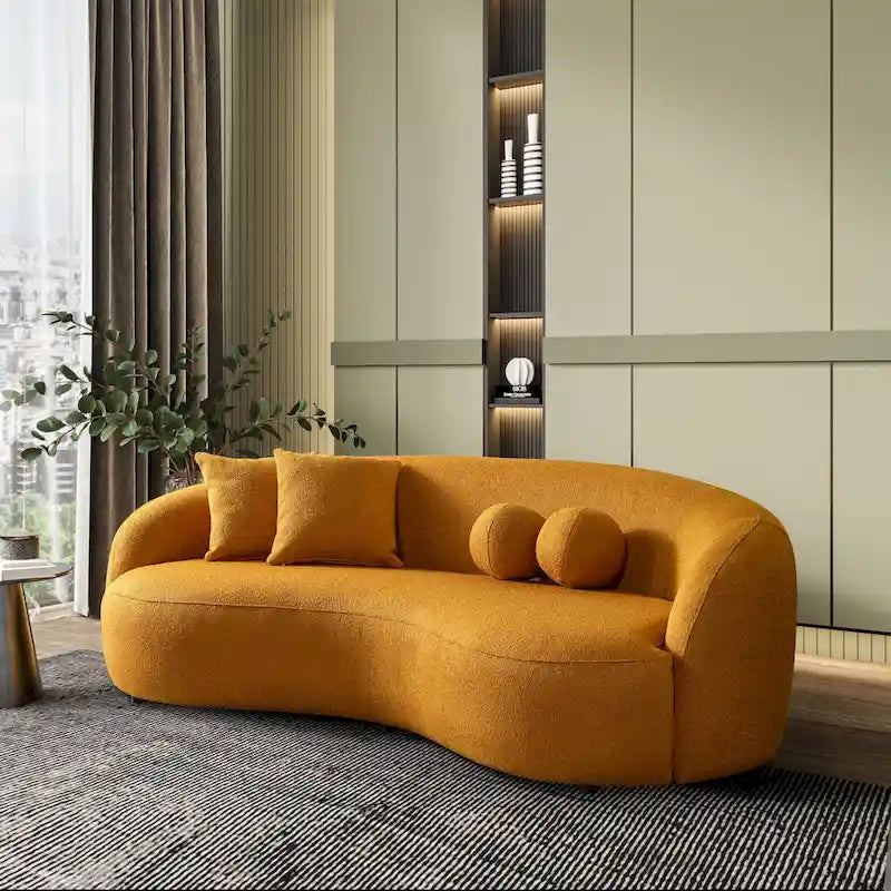 Canapé incurvé de luxe Blaine de style Japandi en tissu bouclé moderne